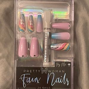 Rainbow coffin false nails press on